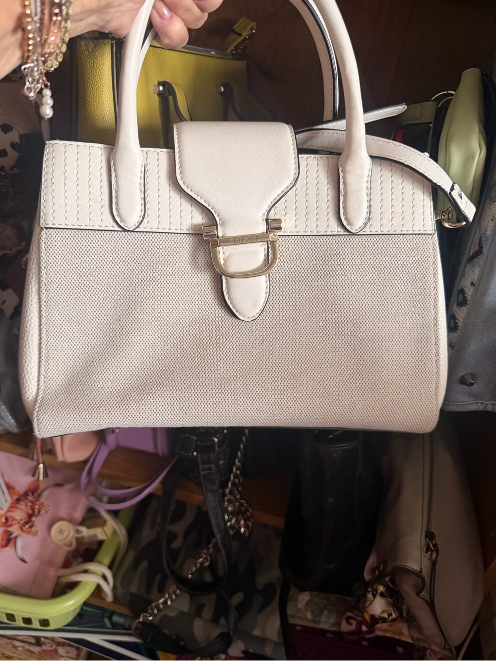 Nine West Cream Structured Top-Handle Satchel